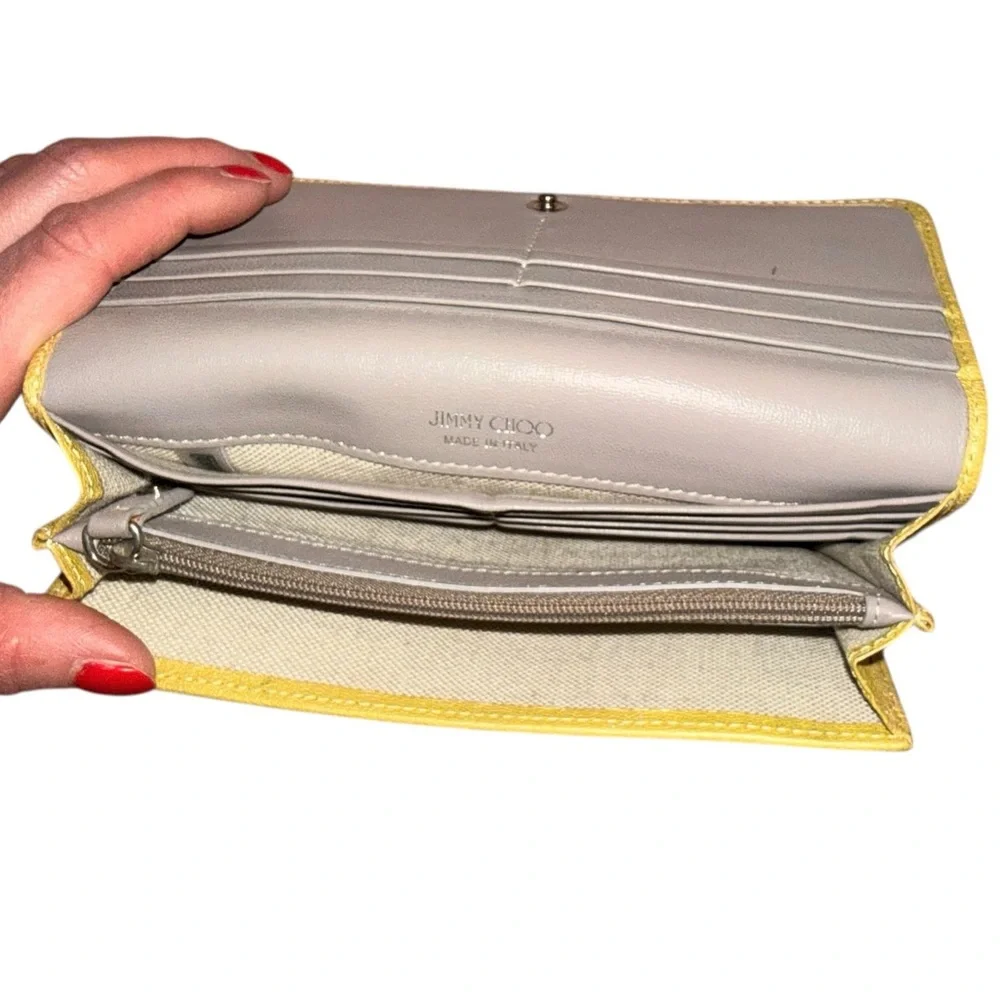Jimmy Choo Nino Crystal Star-Studded Pearlized Yellow Leather Wallet and COA - Picture 11 of 17
